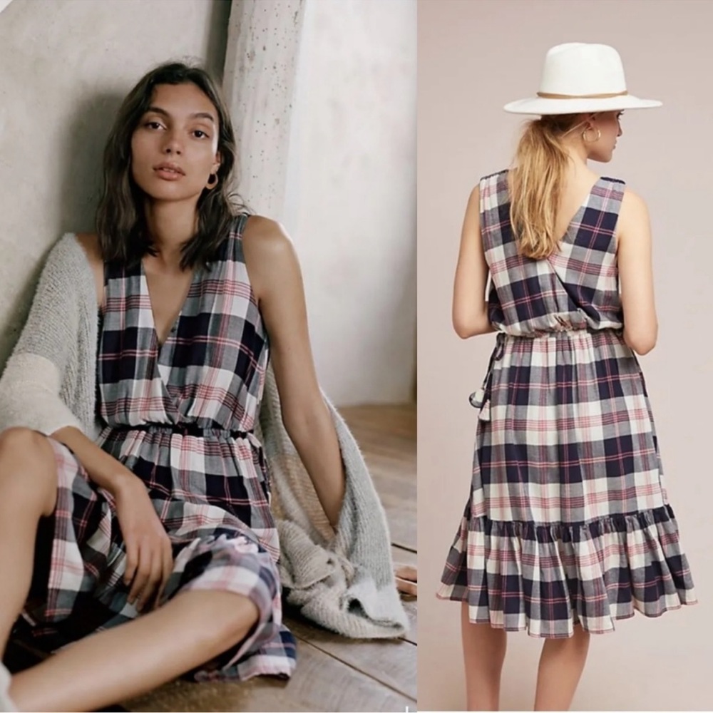 Anthropologie Isabella Sinclair Dickens Plaid Tassel Dress NWT Small Petite